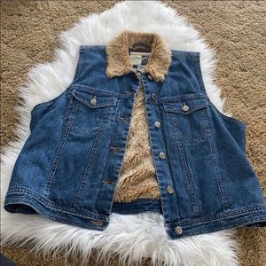 Wrangler denim fur lined vest western cowgirl